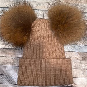 Raccoon Fur PomPom Beanie Hat